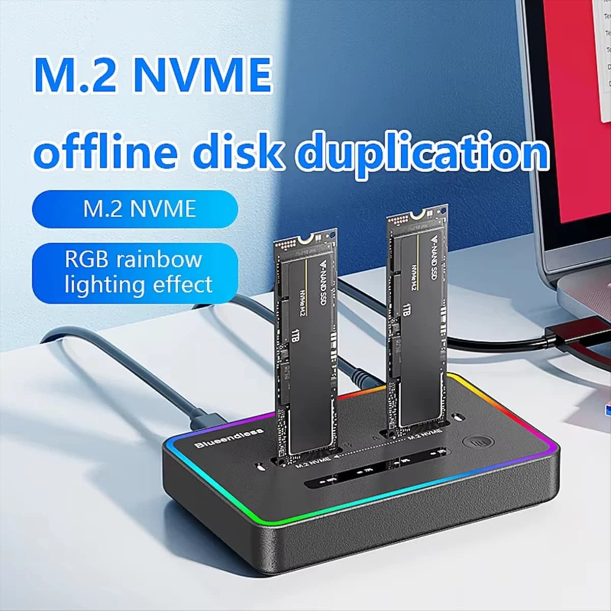 Docking station SSD A04V Dual-Bay M.2 NVME RGB USB C Tipo C Duplicatore clonatore offline Custodia NVme PCIE Spina UE