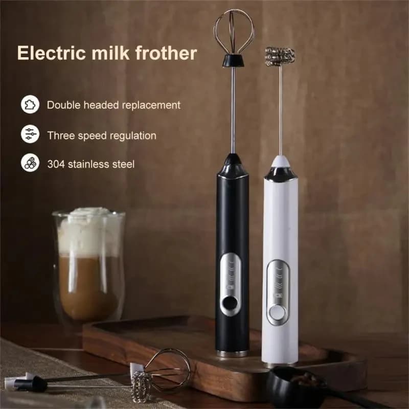 Frusta senza fili a doppio bastone portatile Foamer per crema pasticcera Mini frullatore portatile caffè latte tre velocità di controllo bianco d'uovo montato USB