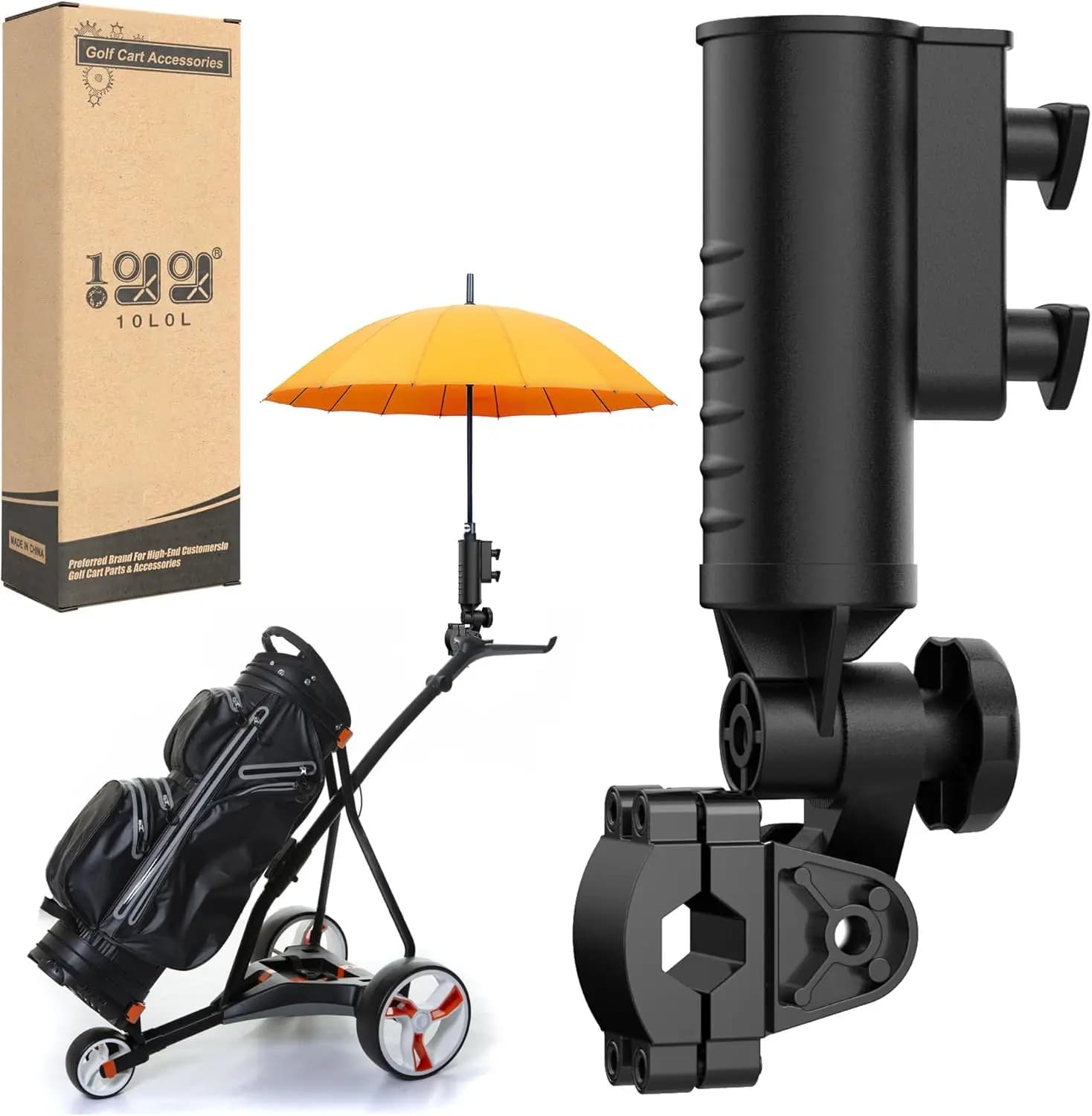 Portaombrelli per Carrello da Golf Resistente - 180 ° Base Regolabile in Alluminio per Carrelli da Golf, Passeggini, Sedie a Rotelle e Biciclette | Unive