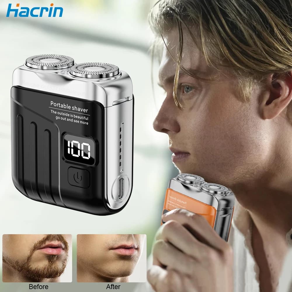 Portable Razor Mini Double Blade Electric Shaving Satin Smart Barba Trimmer Rechargeable Razor Digital Display Razor for Men