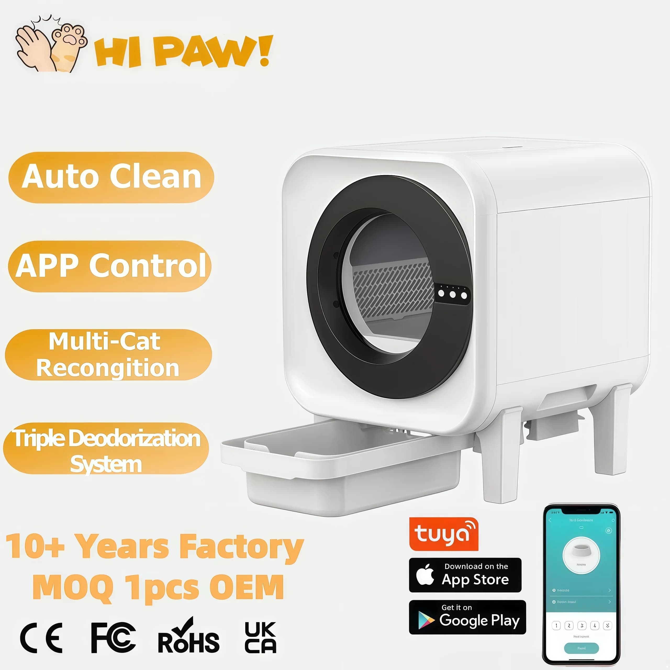 Factory Customize Smart Cat Litter Box One-touch Sand Replacement Automatic Cat Litter Box with Built-in Triple Odor Control