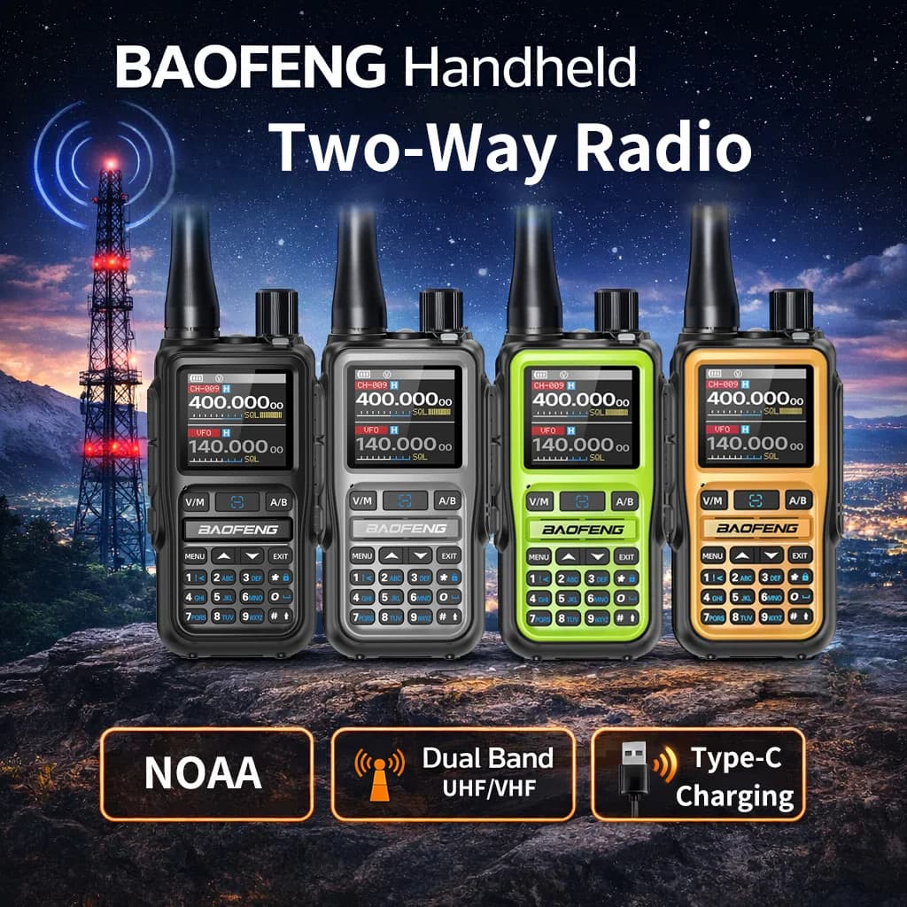 BAOFENG UV 5R Mini Walkie Talkie a Lungo Raggio con Programmazione Bluetooth, AM FM NOAA, Ricaricabile, Ricarica Type-C, Radio Bidirezionale a Doppia Banda