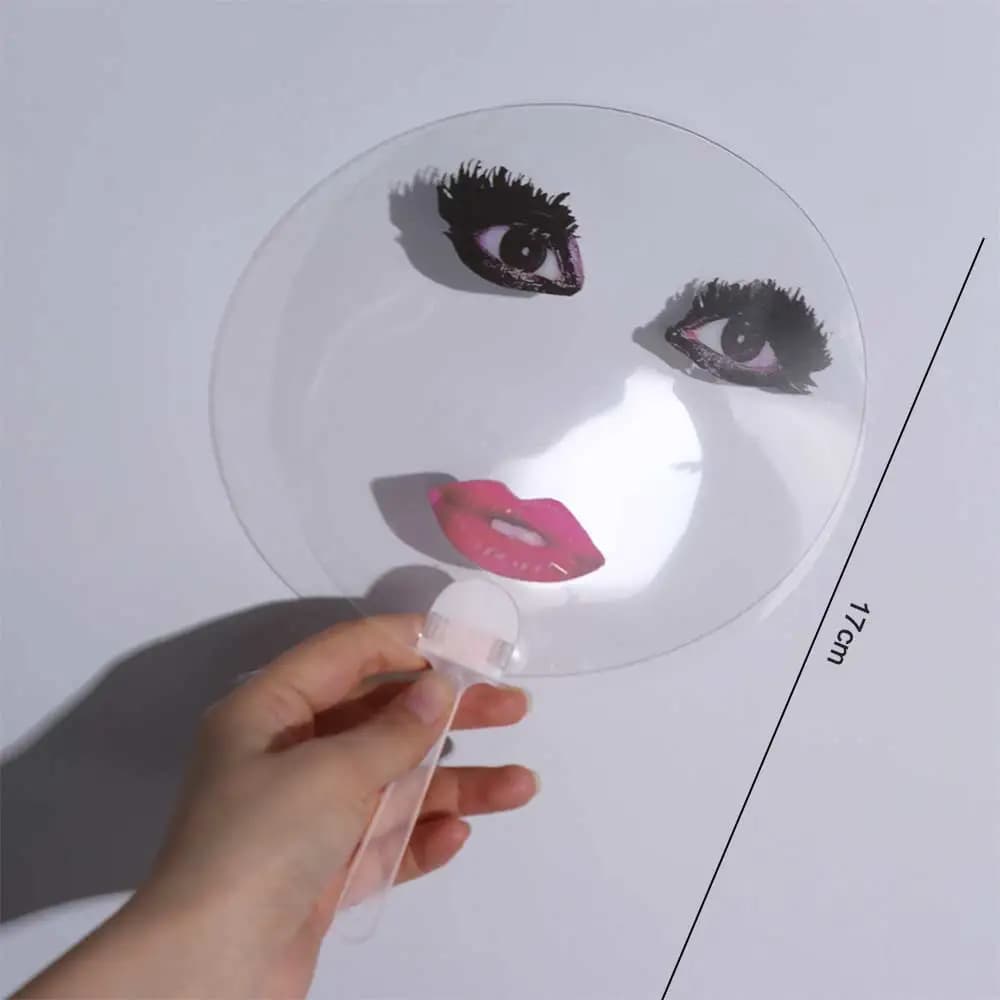 Portable Exaggerated Transparent Hand Fans PVC Printed Long Eyelashes Red Lips Hand Fan With Make Up 17cm Printing Fan