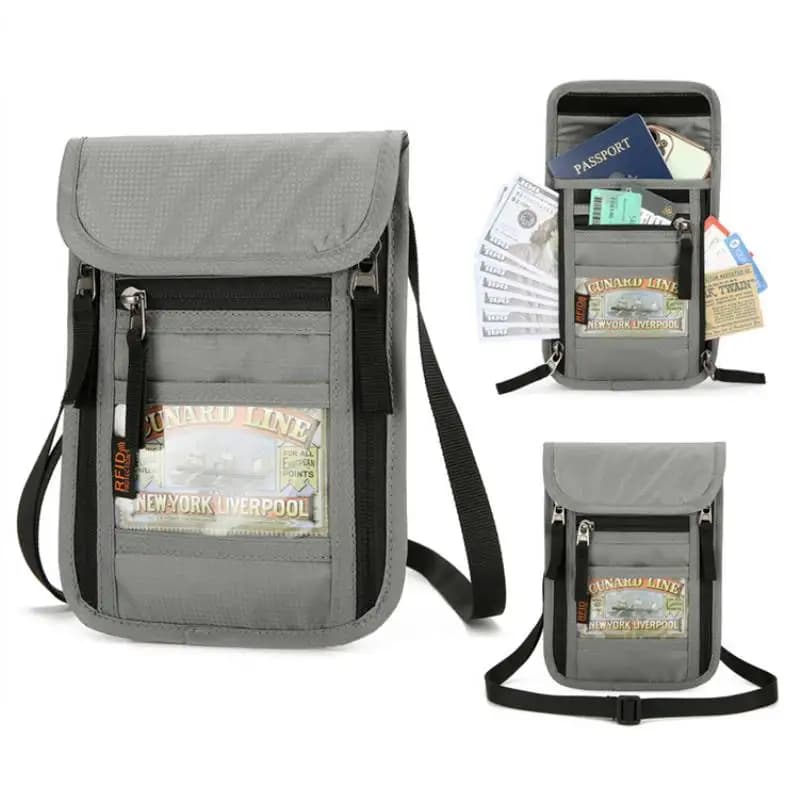 Borsa per passaporto da viaggio multifunzionale, borsa per documenti appesa al collo, leggera e portatile, antifurto, adatta per viaggi, businessstrip