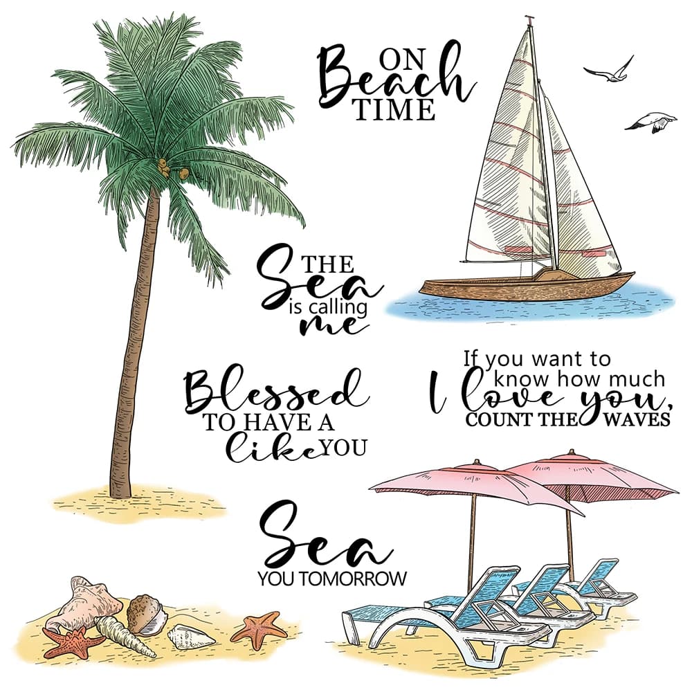 Mangocraft Summer Palm Trees Beach Cutting Dies And Clear Stamp DIY Scrapbooking Metal Dies Silicone Stamps For Cards Albums