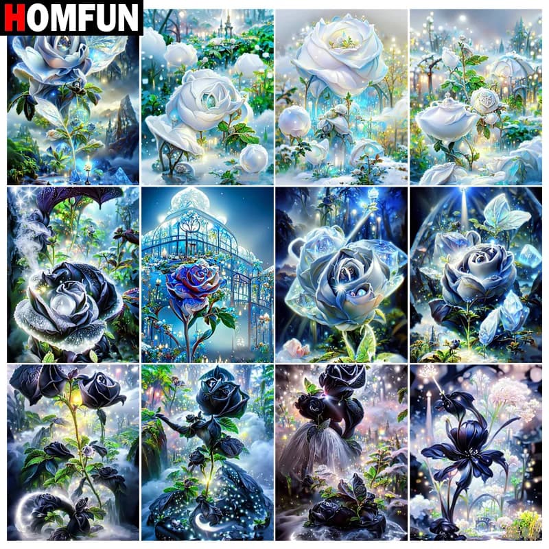 HOMFUN Diamond Painting "Rose Landscape" DIY 5D Diamond Embroidery Sale Full Set Rhinestone Cross Stitch Home Decor