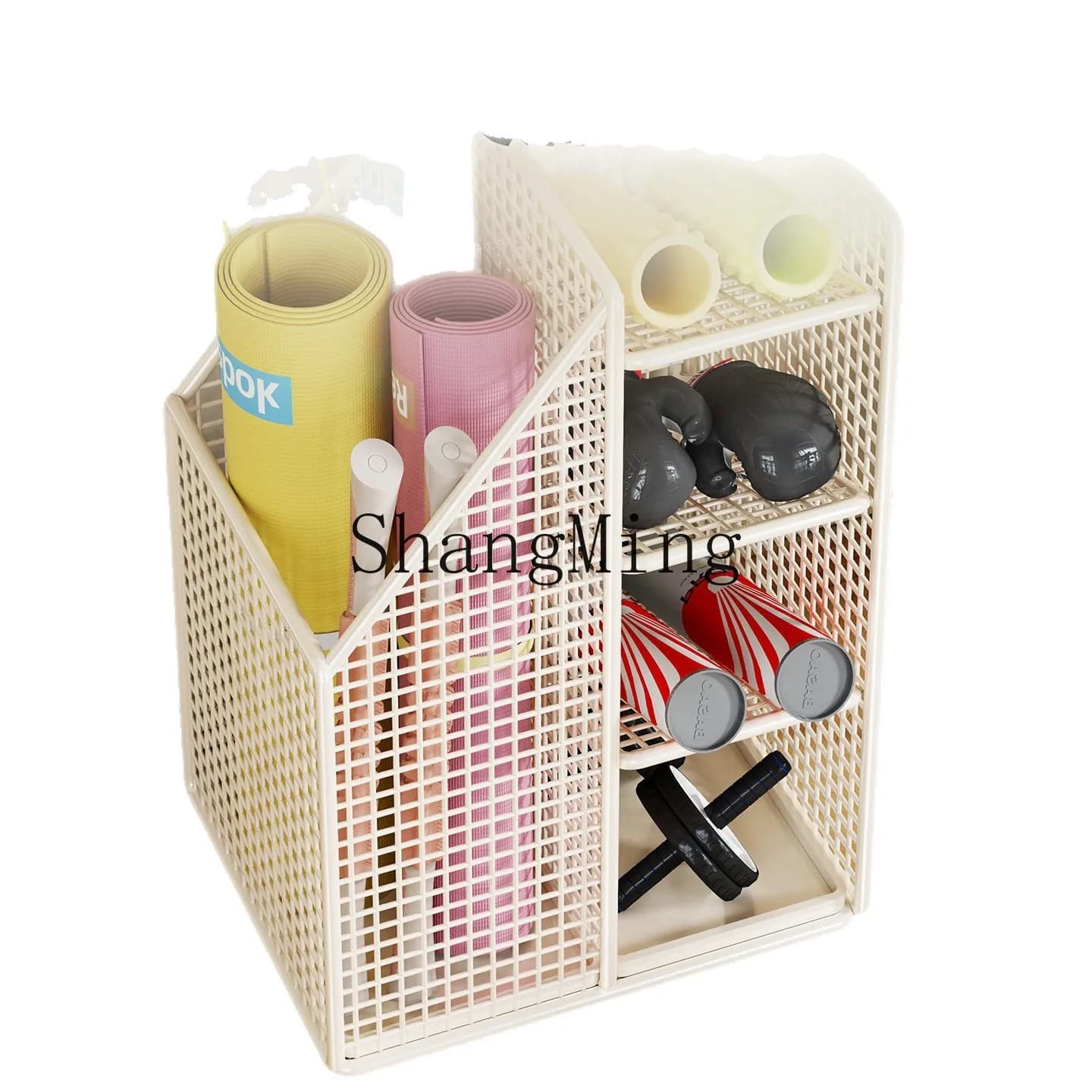 Cesto portaoggetti per attrezzature fitness PYH, cesto portaoggetti per tappetini yoga da terra a soffitto, porta racchette da badminton per uso domestico