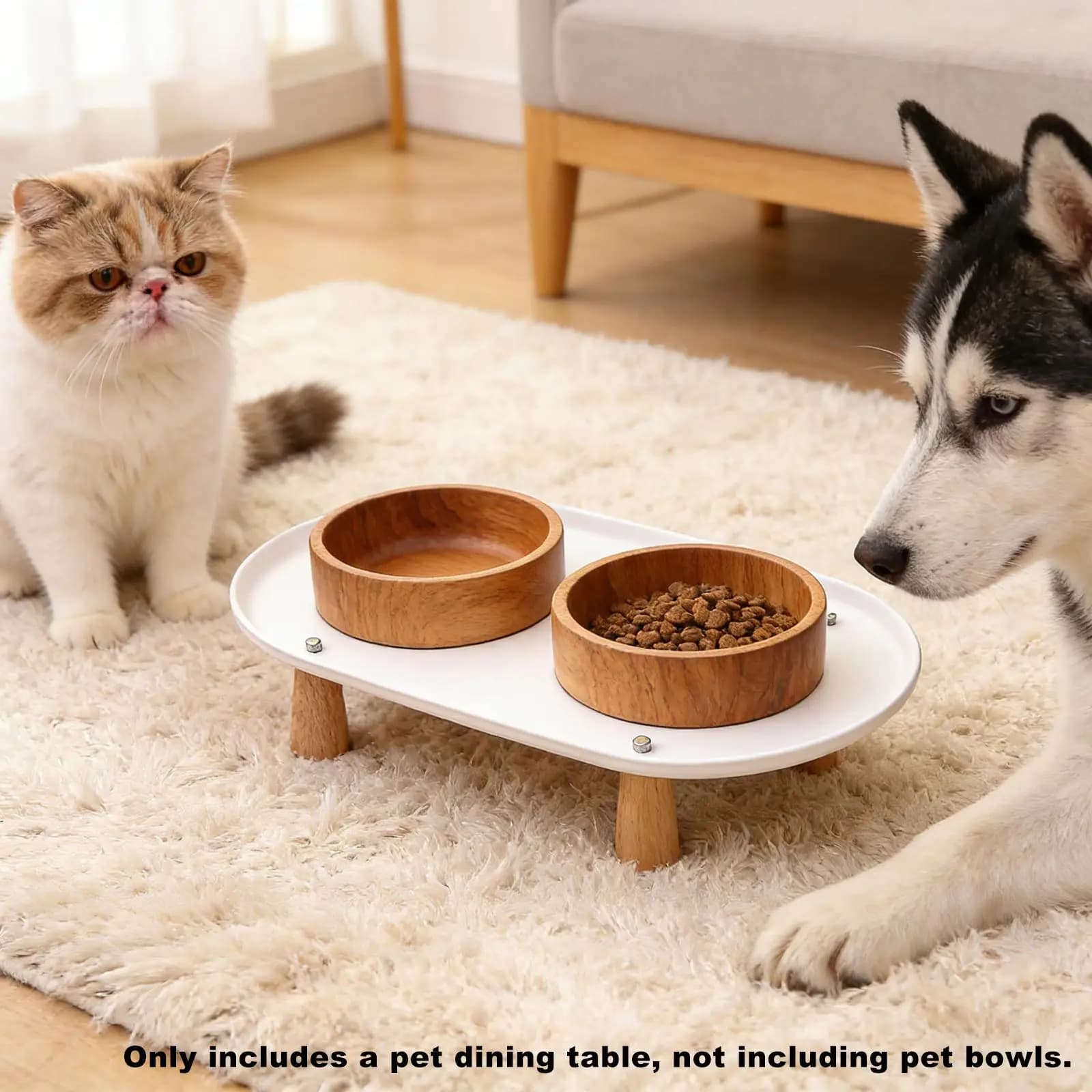 Raised Cat Food Water Bowl Holder Non Slip Elevated Pet Feeder Stand Washable Plastic Ergonomic Design for Cats and Small Dogs
