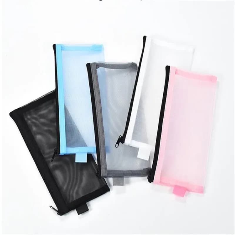 1PC custodia cosmetica con cerniera in rete di Nylon colorato custodia trasparente per trucco borse portamonete borsa a matita in rete per pennelli