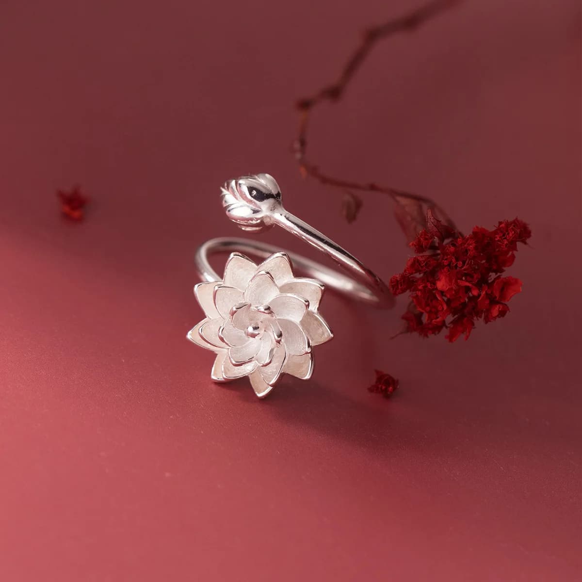 925 Sterling Silver Lotus Flower Adjustable Rings for Women, Luxury Jewelry Accessories for Wedding and Engagement