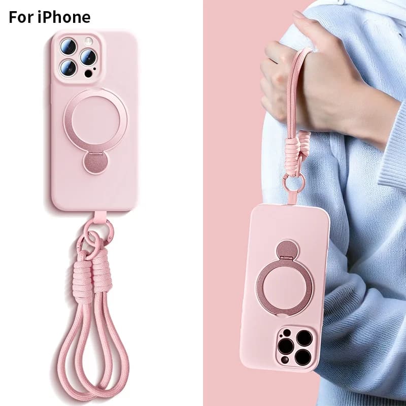 Custodia per telefono con cordino con staffa liquida per iPhone 16 Pro Max 15 14 13 Pro Max 16Plus 360 ° Copertura per cinturino da polso con supporto di rotazione 16 Pro Max
