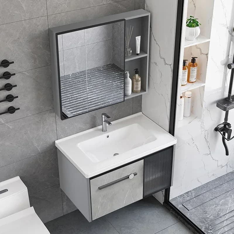Mobile Bagno Impermeabile con Specchio Smart Integrato e Lavabo in Ceramica - Arredo Casa