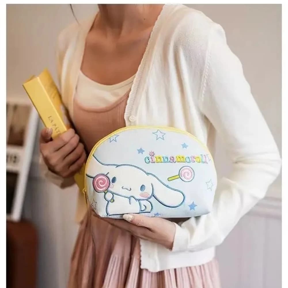 Hot Hello Kitty Shell Makeup Bag Large Capacity Cinnamoroll Travel Cosmetic Pouch Kawaii Portable Holiday Vacation Handbag Gift