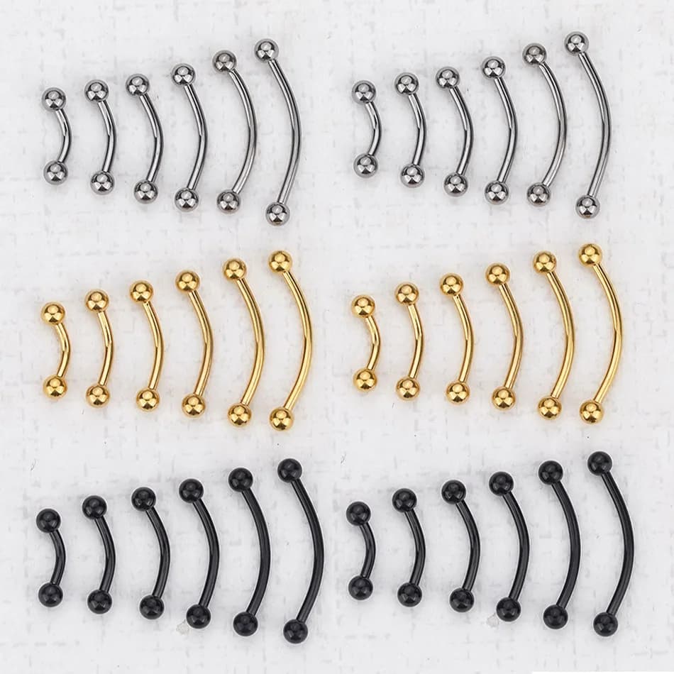 1 pz Piercing per sopracciglio in titanio con sfera, barbell curvo filettato esternamente, anelli per helix, piercing per cartilagine, gioielli per il corpo