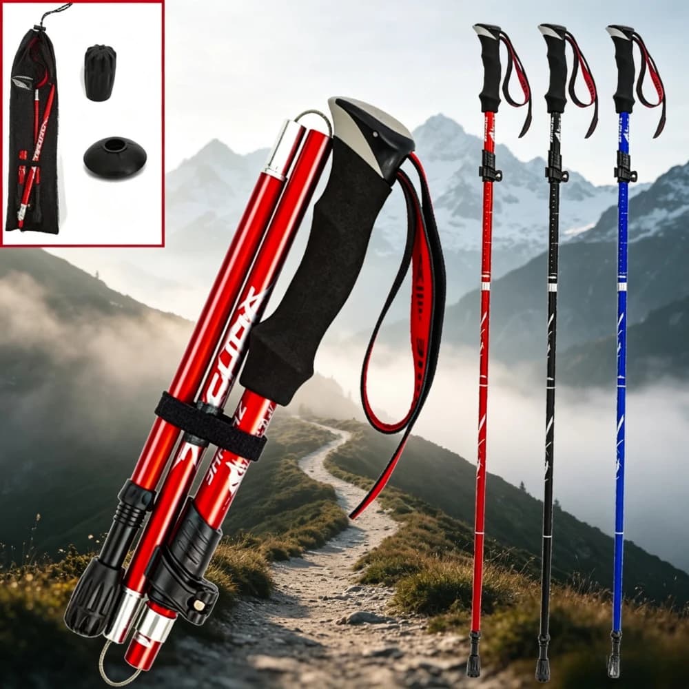 Ultra-light Folding Adjustable Aluminum Alloy Trekking Poles 5-section Retractable Trekking Poles Outdoor Trekking Poles