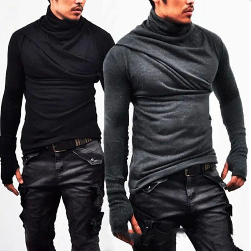 Felpa da uomo primavera autunno top slim fit casual da uomo con colletto a pieghe felpa pullover elasticizzata a maniche lunghe per abbigliamento sportivo da strada