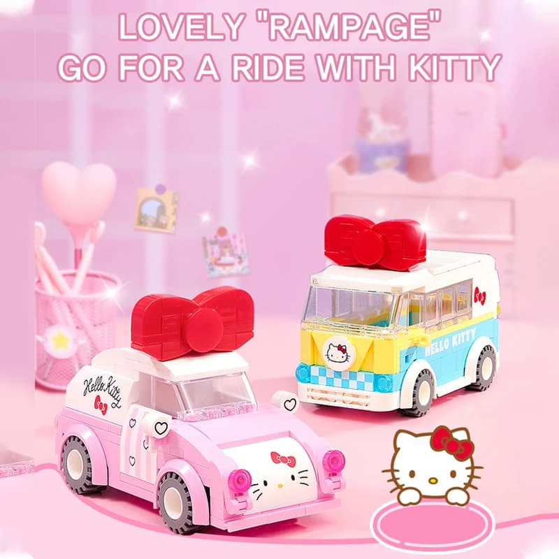 Blocchi da Costruzione Hello Kitty, Modellino Auto e Autobus, Giocattolo Educativo DIY, Decorazione da Scrivania, Regalo per le Feste