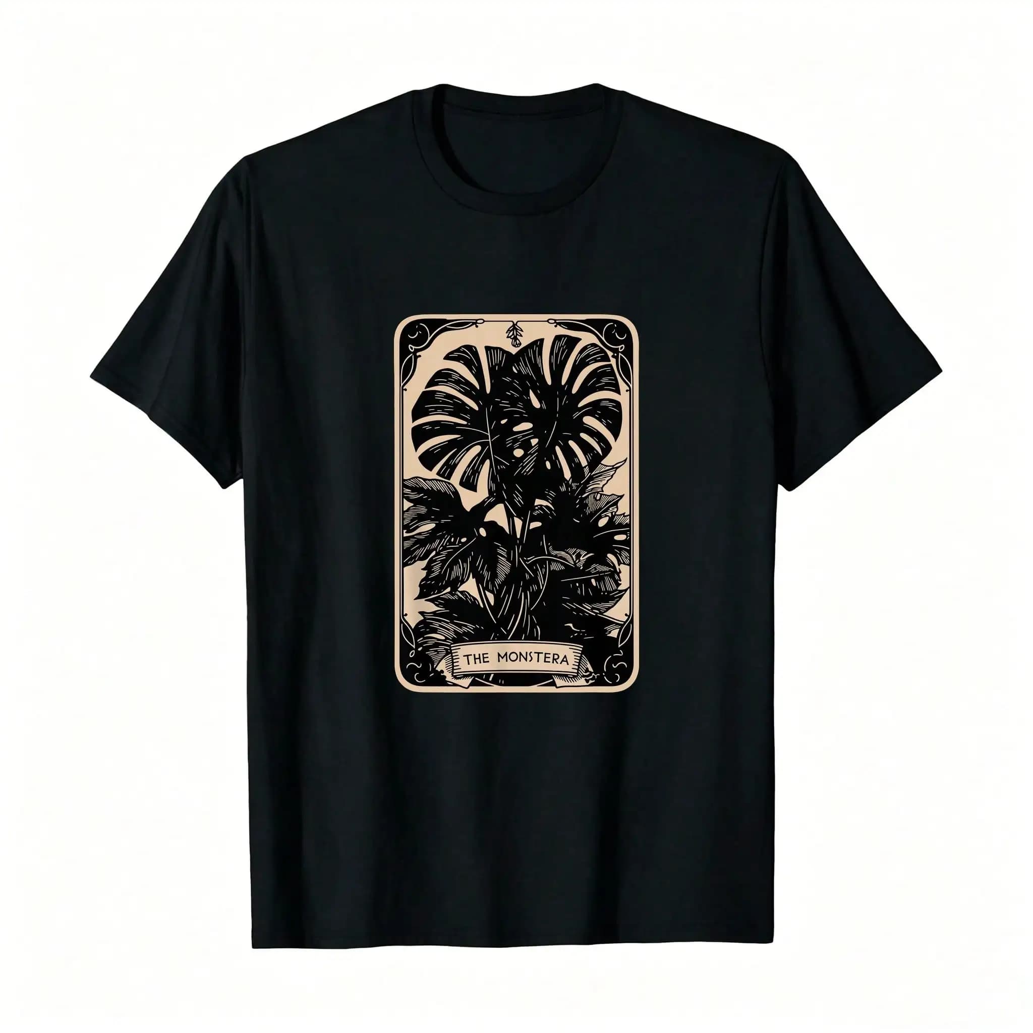 Monstera Deliciosa Tarot Card Graphic Printed T-Shirt, Women's Printed T-Shirt 220g_,Breathable And Comfortable Short-Sleeved Round-Neck Top, Suitable For All Seasons, Everyday Wear For Women