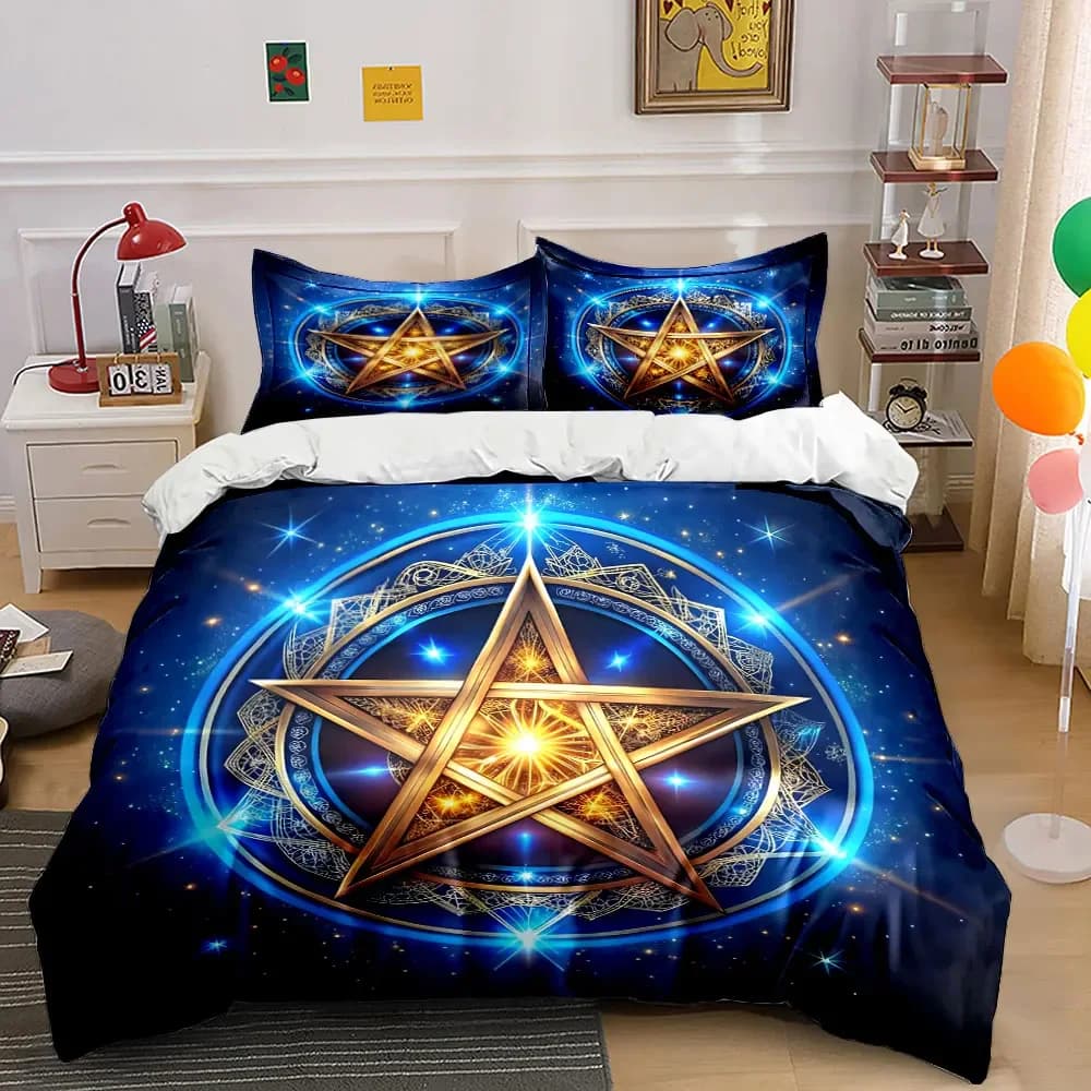 Set Decorativo con Motivo a Stelle, Morbido e Confortevole Set Copripiumino con 1 Copripiumino e 2 Federe, Regalo