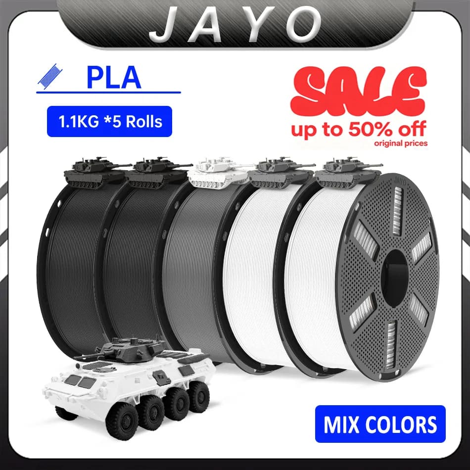 JAYO PLA 3D Printer Filament 1.75MM 5Rolls 3D Printer PLA for FDM Coloful 3D Printing Material 1.1KG/Roll