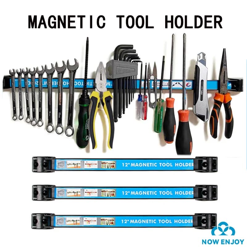 12Inch Heavy Duty Magnetic Tool Rack with Blue Label Slots and Tool Holders Garage Storage System Easy to Assemble Home Storage
