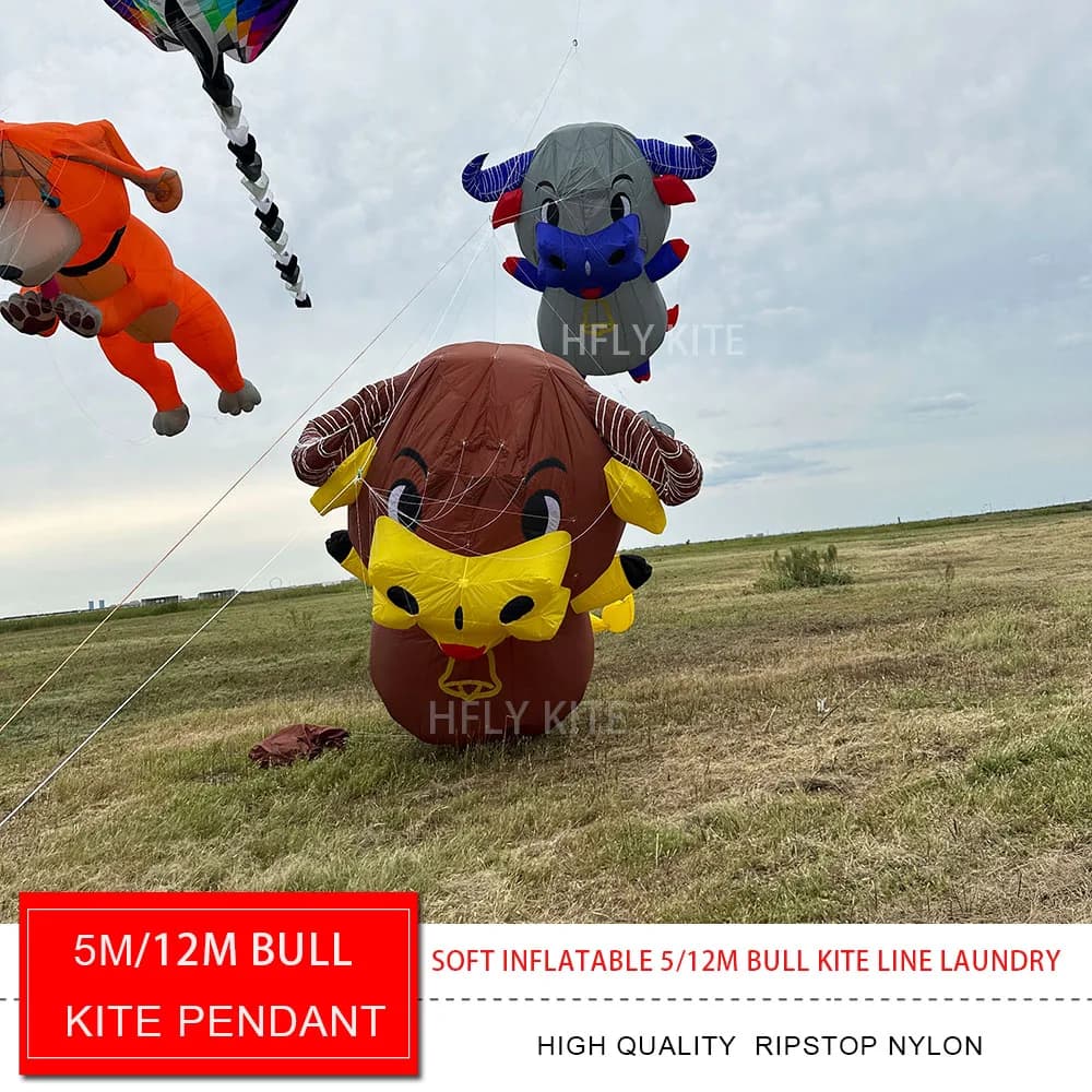 HFLY New Arrival Soft Inflatable 5 m/12 m Bull Kite Line Laundry for Adults of High Quality Ripstop Nylon Bovini Show Aquilone Pendant
