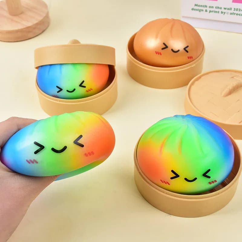 Giocattolo Antistress Realistico a Forma di Raviolo con Vaporiera in Bambù, Morbido e a Bassa Resilienza, per Decorazione Casa e Regali