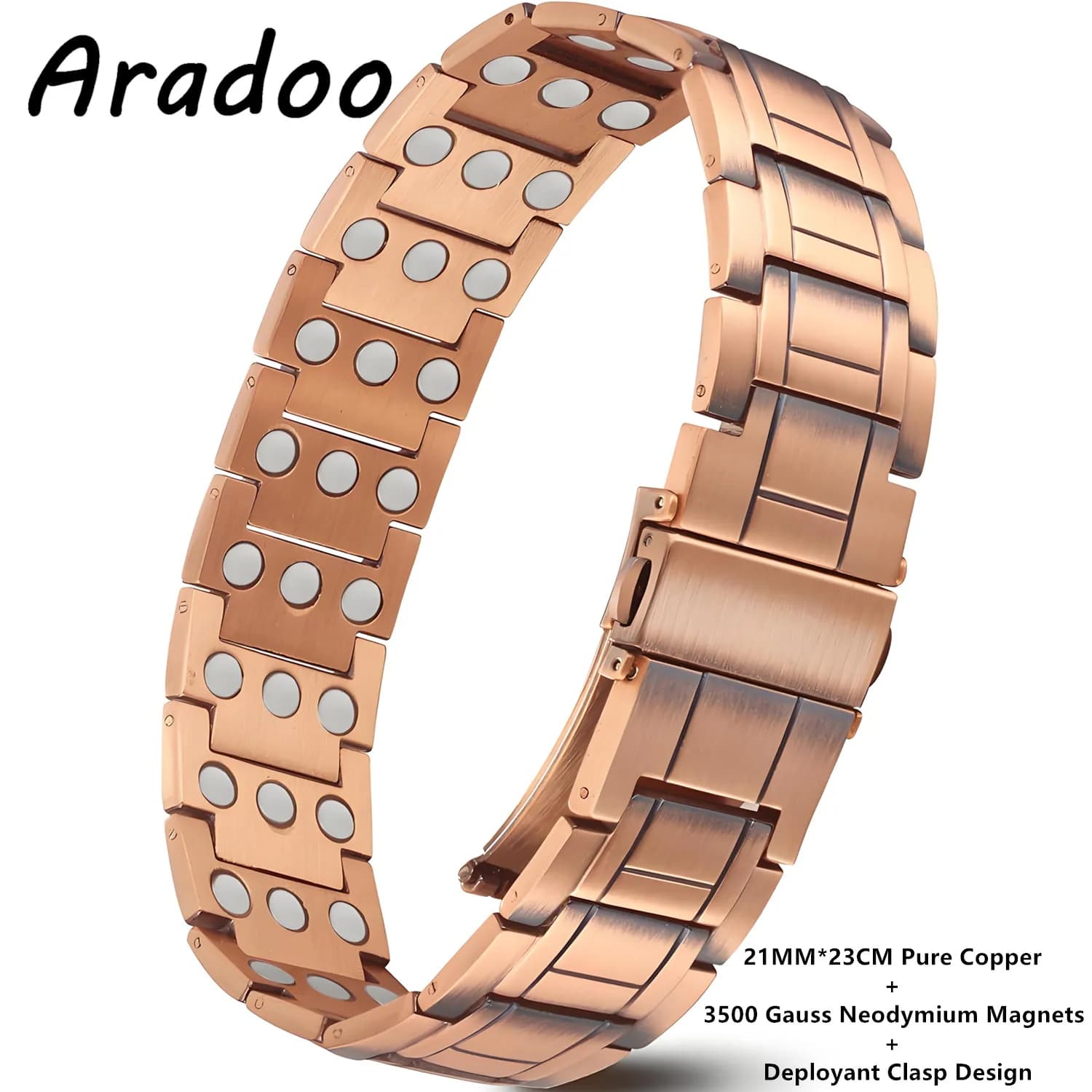 ARADOO Bracciale da uomo in rame puro premium con chiusura deployante, regali di gioielli