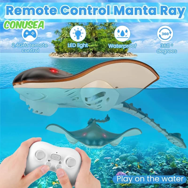 Rc Barca 2.4G Telecomando Manta Ray Robot Giocattolo Elettronico Radiocontrollato Simulazione di Pesce Piscina per Bambini Giochi d'Acqua Giocattoli Ragazzo