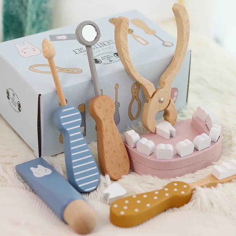 Wooden Children's Little Doctor Plays Dentist Oral Dental Set Nurse Toy Baby Learns to Brush Teeth and Play Home