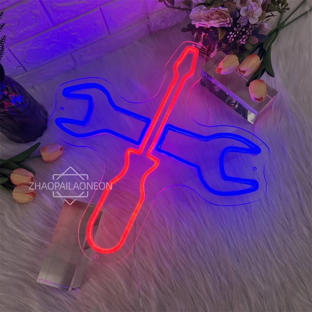 Negozio di riparazioni auto Luci al neon per strumenti Decorazione della parete della stanza Negozio di hardware Insegna di benvenuto aperta Luci aziendali a LED al neon USB