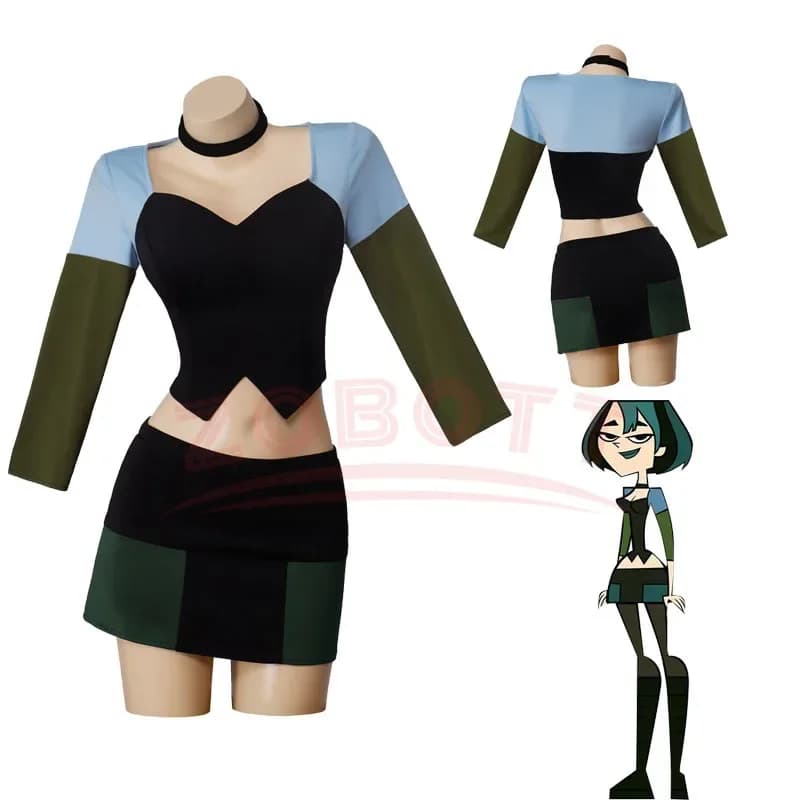 Costume cosplay Anime Total Drama Island Gwen, top corto e minigonne, set completo, abiti per Halloween e carnevale