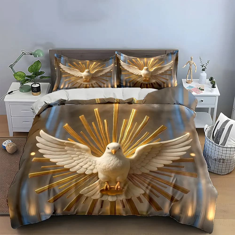 Set Decorativo Religioso per Chiese, Set Biancheria da Letto con 1 Copripiumino e 2 Federe, Singolo, Matrimoniale, King, Queen, Regalo