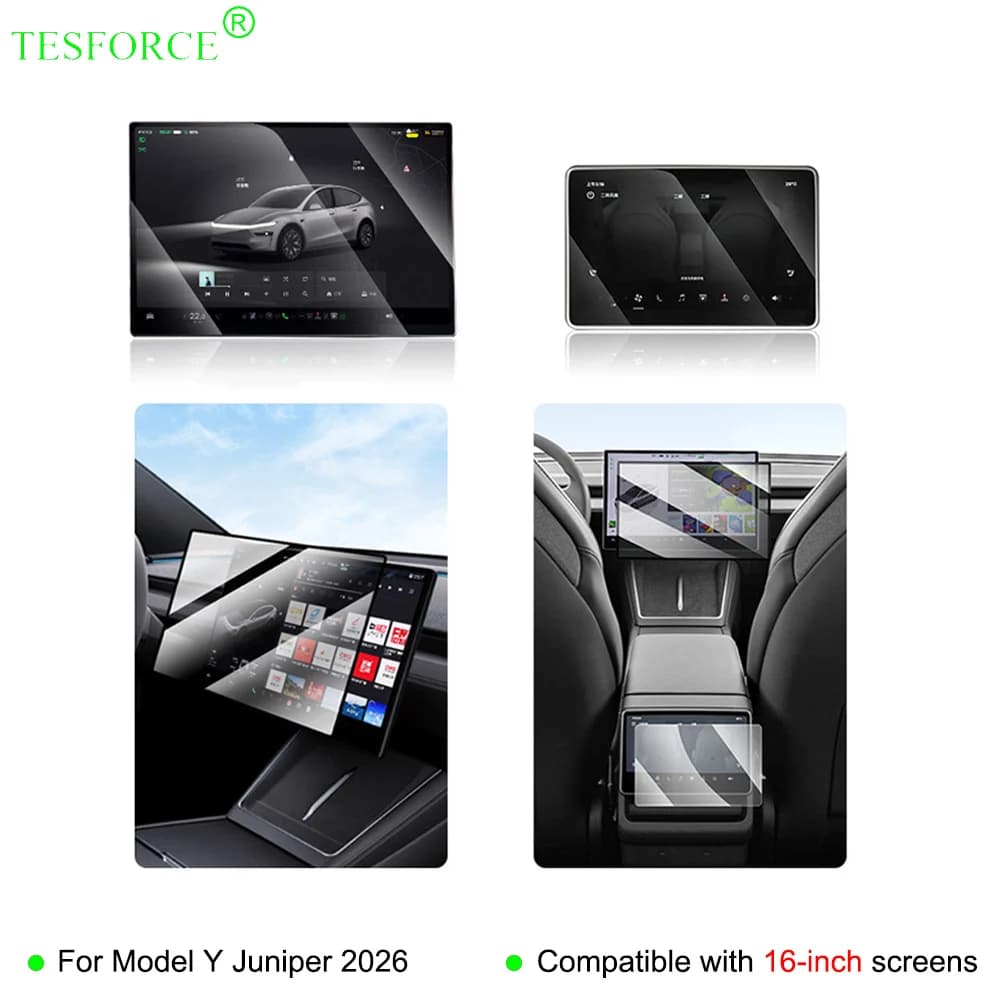 Pellicola Protettiva in Vetro Temperato HD da 16 Pollici per Tesla Model Y Juniper 2026, Protezione per Schermo di Navigazione e Controllo Centrale