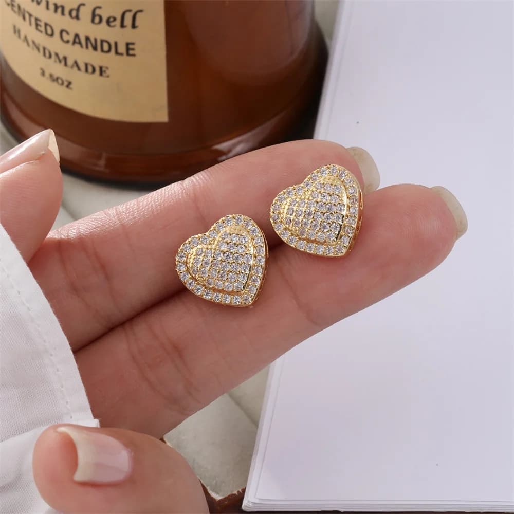 Charm Love Heart Stud Earrings For Women Gold Silver Color Luxury White Zircon Bridal Wedding Ear Studs Daily Party Jewelry Gift