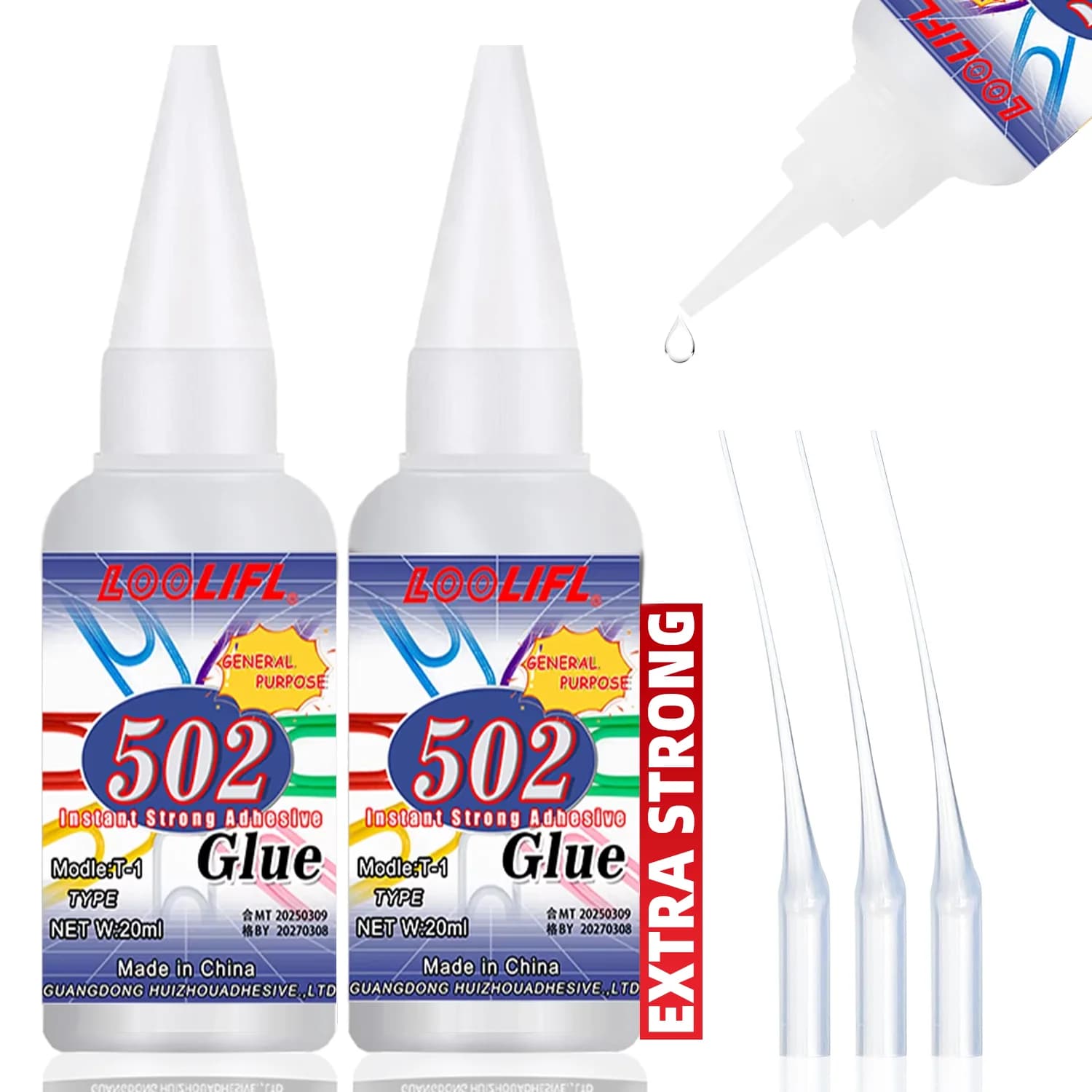 502 super fast drying resistant adhesive, professional used for daily repair of plastic toy, is white, transparent and odorless