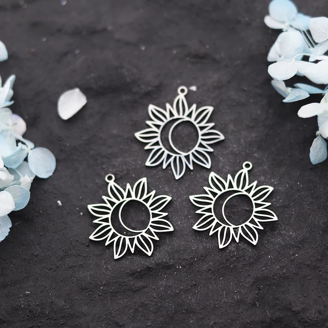 3pcs Sunflower Moon Charms Stainless Steel Key Pendants Diy Earrings Bracelet Necklace For Jewelry Making Supplies