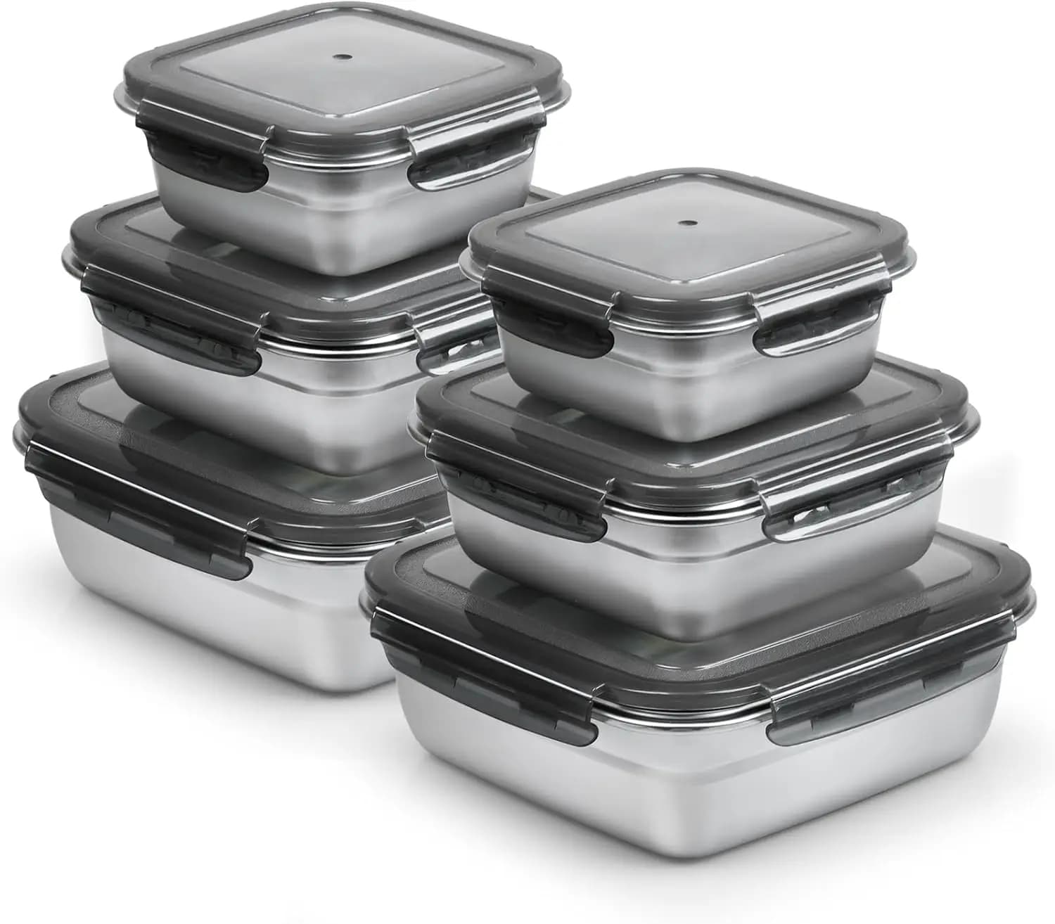 Set di 6 Contenitori per Alimenti in Acciaio Inox con Coperchi Ermetici, 2 Set (12/24/40 oz) Riutilizzabili per Preparazione Pasti e Pranzo