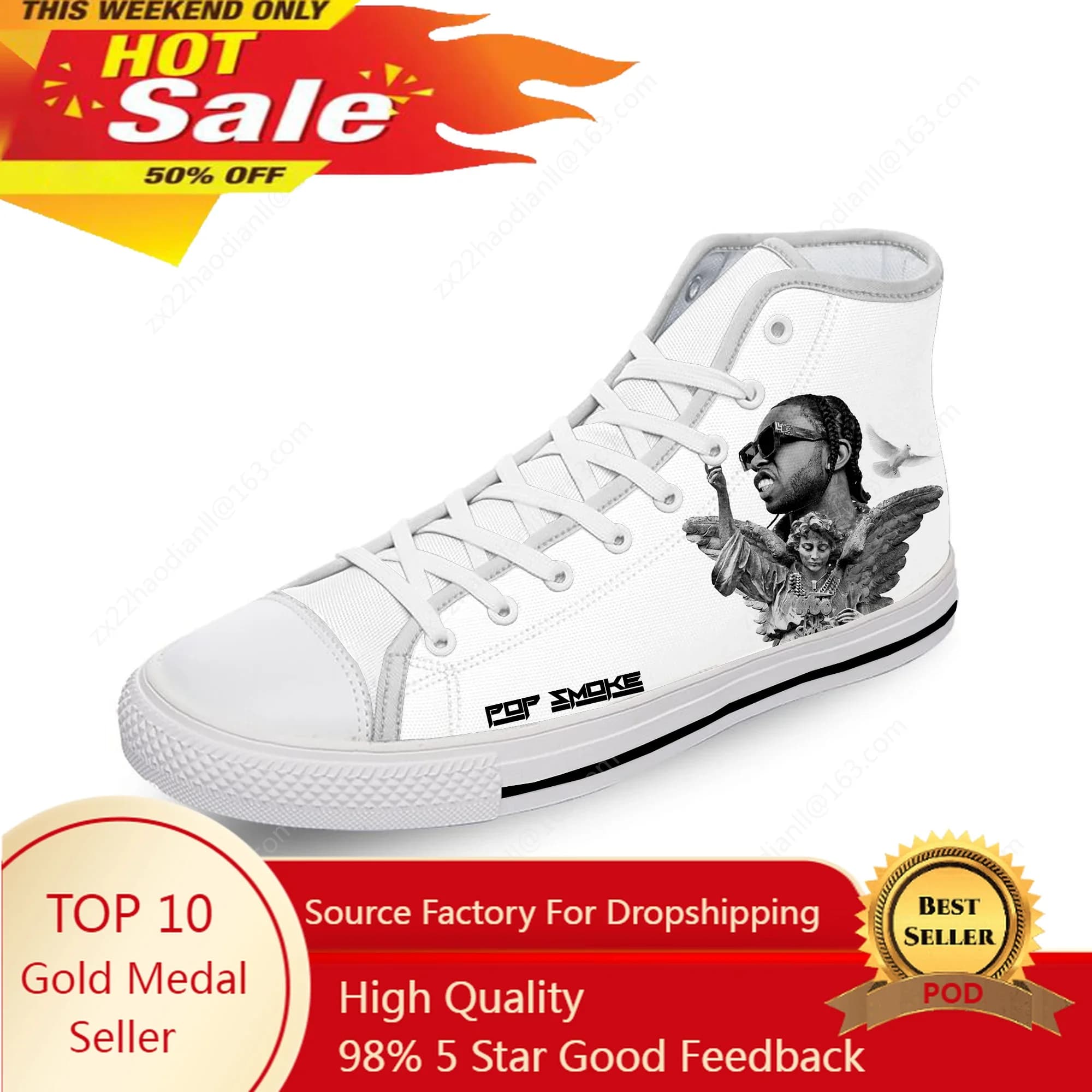 Pop Smoke Rap Rapper Musica Hip Hop Panno bianco Moda Stampa 3D Scarpe di tela alte Uomo Donna Sneakers leggere e traspiranti