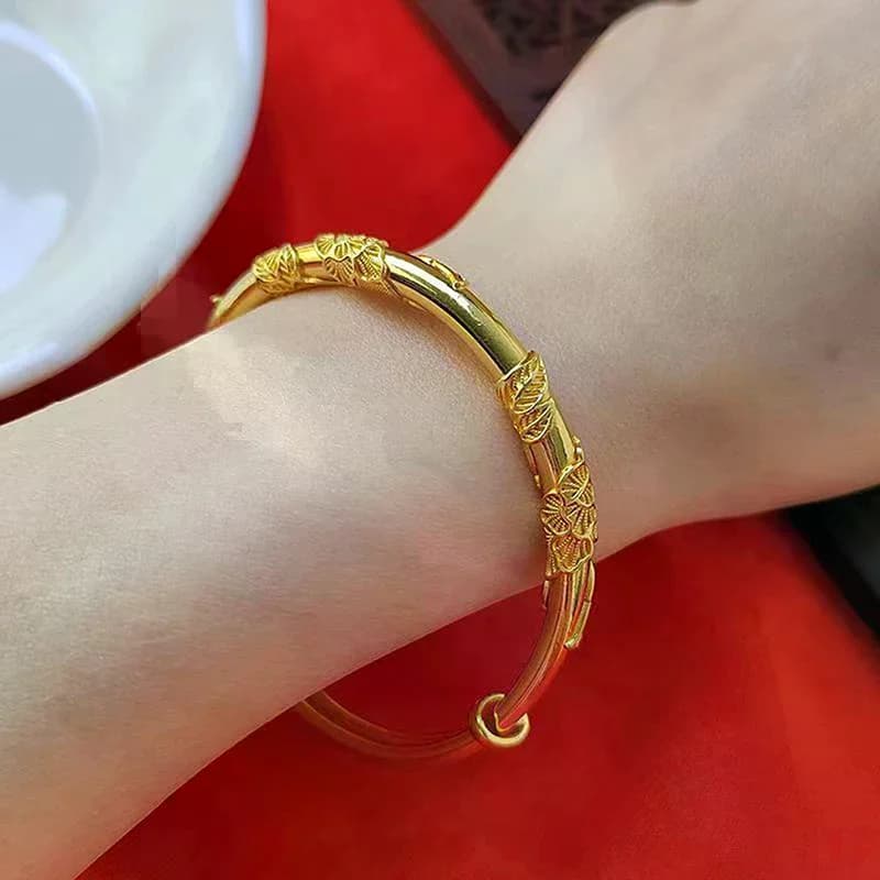 Bracciale rigido con fiori a tema floreale per donna, lussuoso, regolabile, in metallo massiccio, gioiello per feste e matrimoni