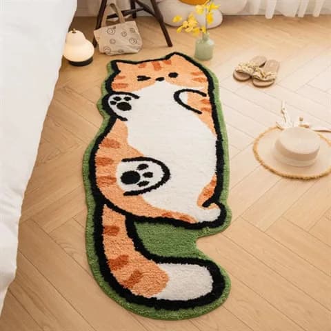 Cartoonian Gatto Shape Fin Cashmere Mat, Soft Anti-slip Cartoon for Bedroom and Home Decoration