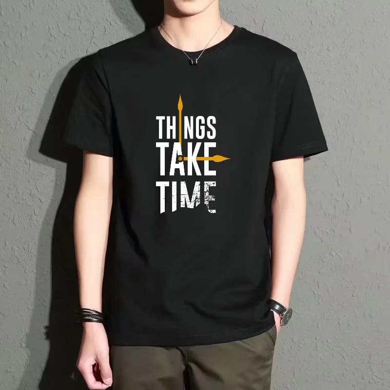 Men's Black Round-Neck Short-Sleeved T-Shirt, Letter-Printed Loose Top, Casual Street Style, Comfortable and Breathable, Versatile Item for Summer