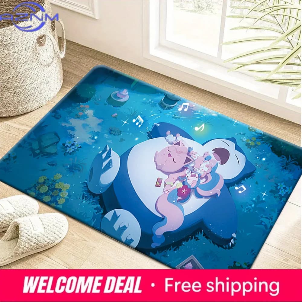 Tappetino antiscivolo con stampa notturna Pokemon Snorlax e Clefairy, tappetino morbido per la decorazione della casa