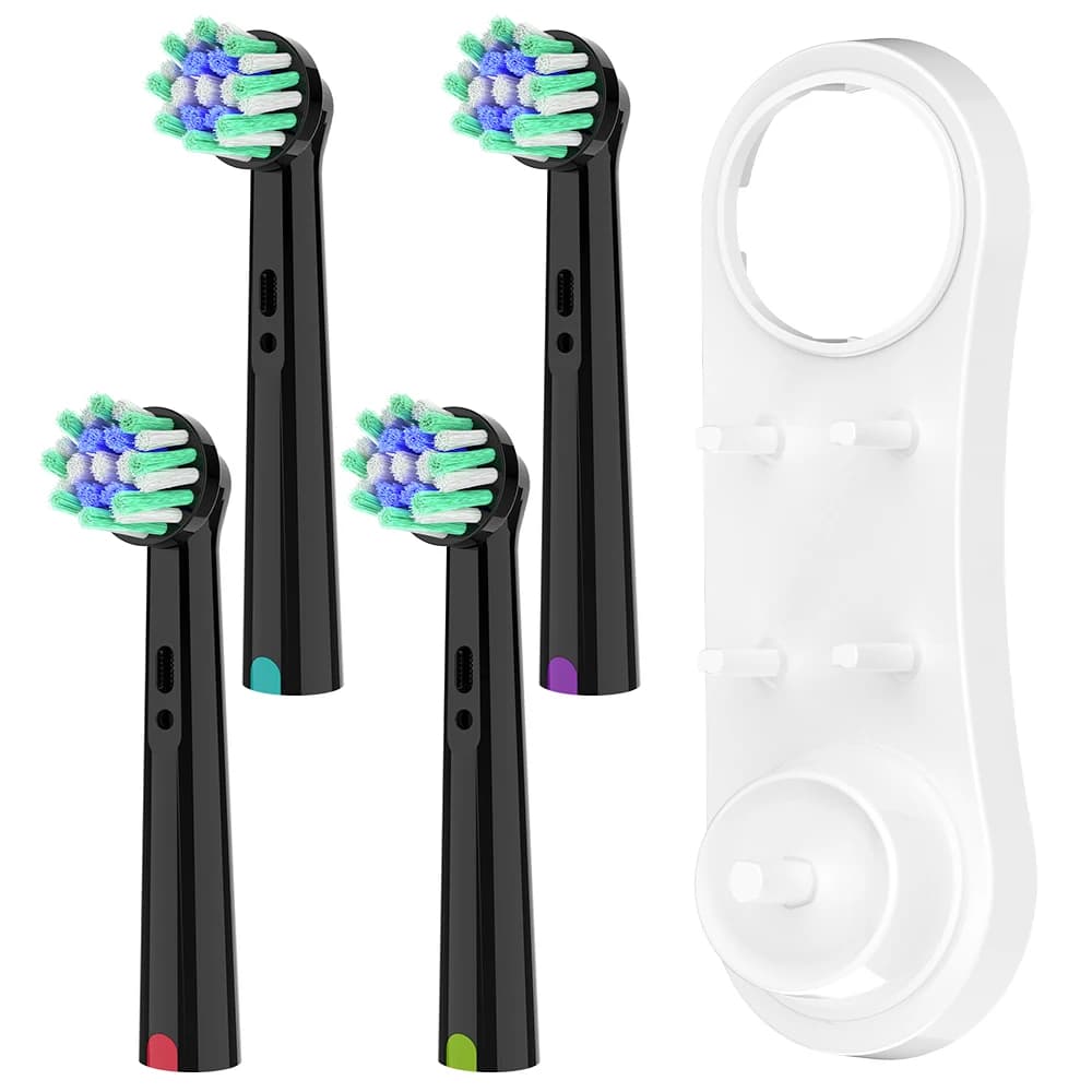 4 cross action toothbrush heads with toothbrush head support compatible with Oral B electric toothbrush, for 1000 1500 8850