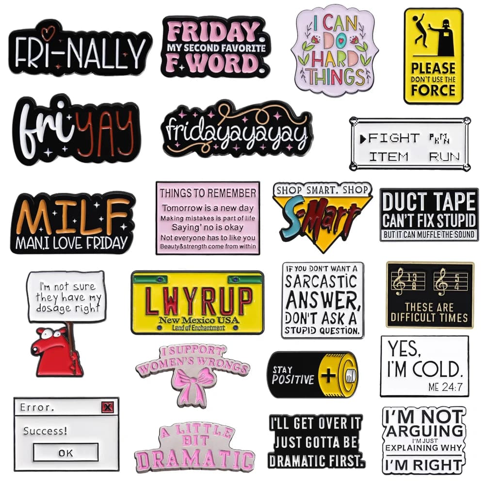 Spilla smaltata con lettera creativa pensa Dog Girl Bow Jesus lavatrice musica Battery Lift Card Cat Metal Badge Punk Pin Jewelry