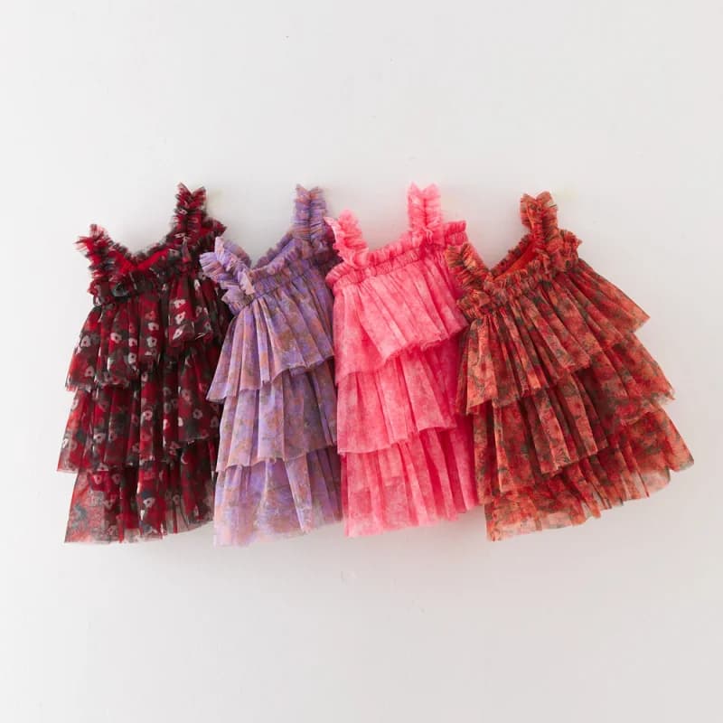 Abito da torta per bambini senza maniche Principessa per ragazze Abiti da ballo in rete Tutu Compleanno Abito da fotografia per bambini Abito con bretelle 1-7 anni