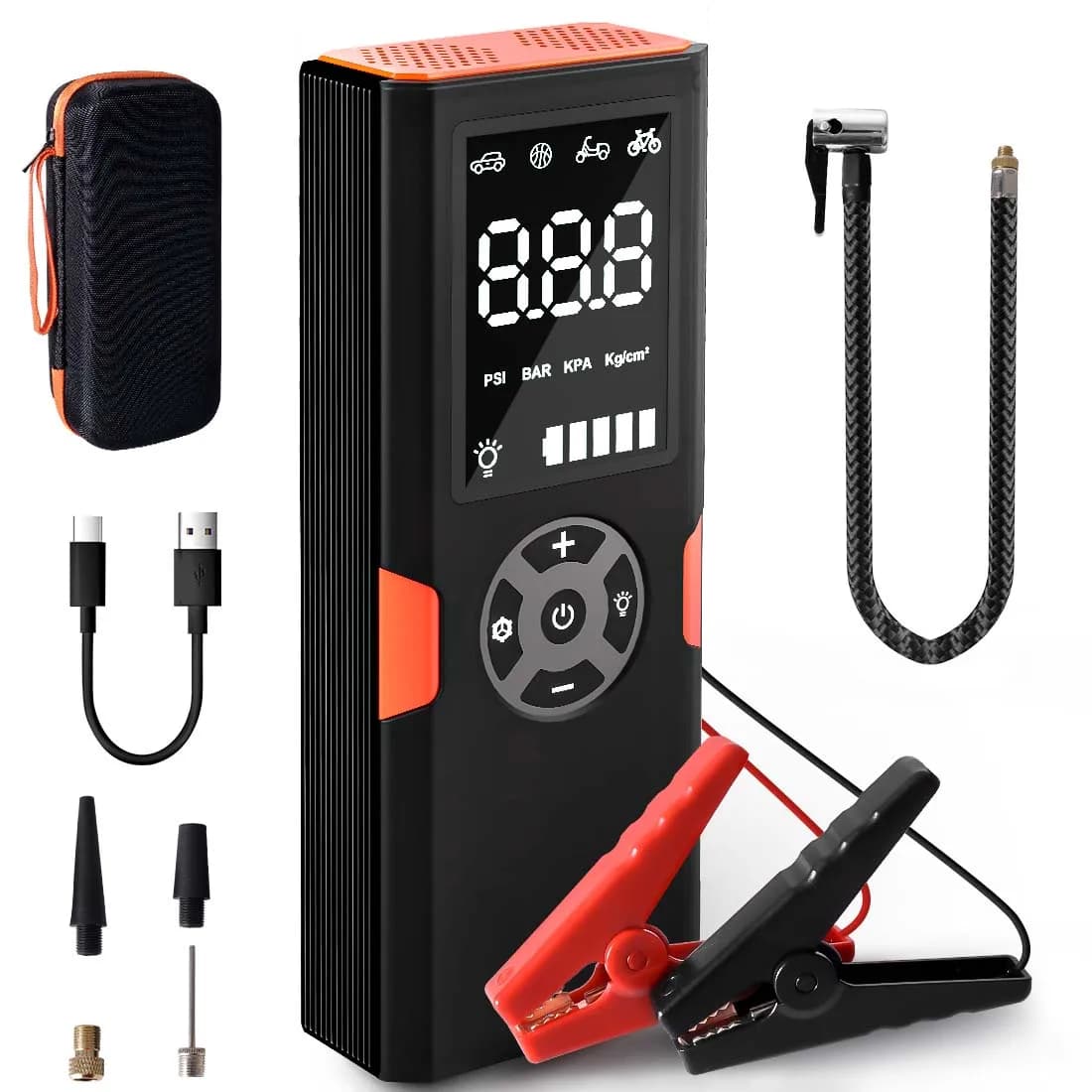 Avviatore portatile 2 in 1 e gonfiatore di pneumatici, pompa d'aria digitale portatile con funzione Power Bank per emergenza auto