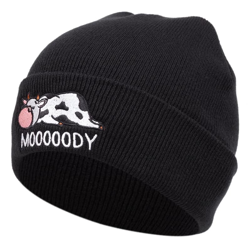 Cute cow women men knitted hat beanie outdoor winter embroidered ski hat