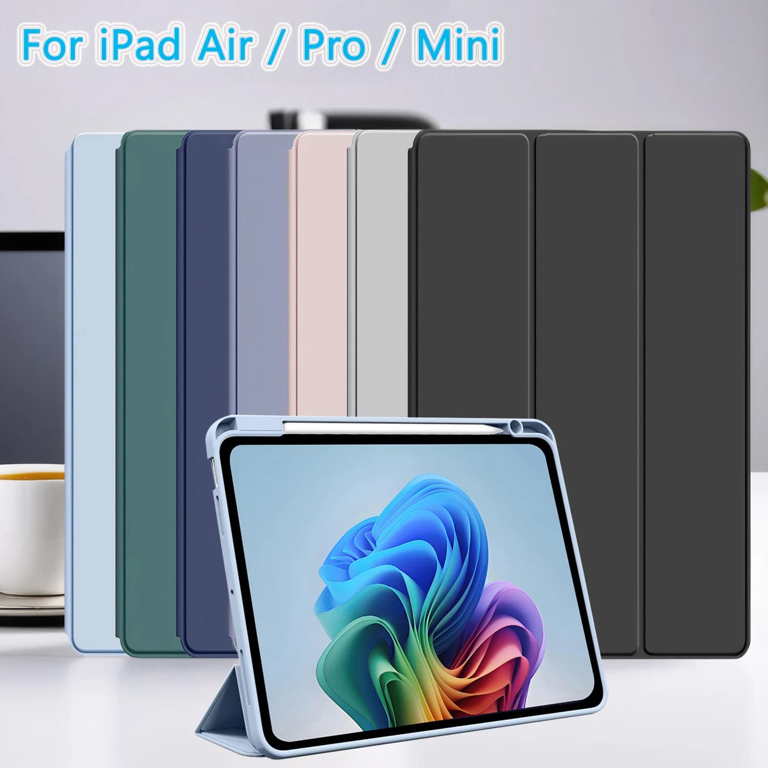 Astuccio per iPad Air Pro 10.9 11 12.9 13 11th 10th 9th 8th Generation Flip Smart Cover in pelle Custodia morbida in silicone posteriore