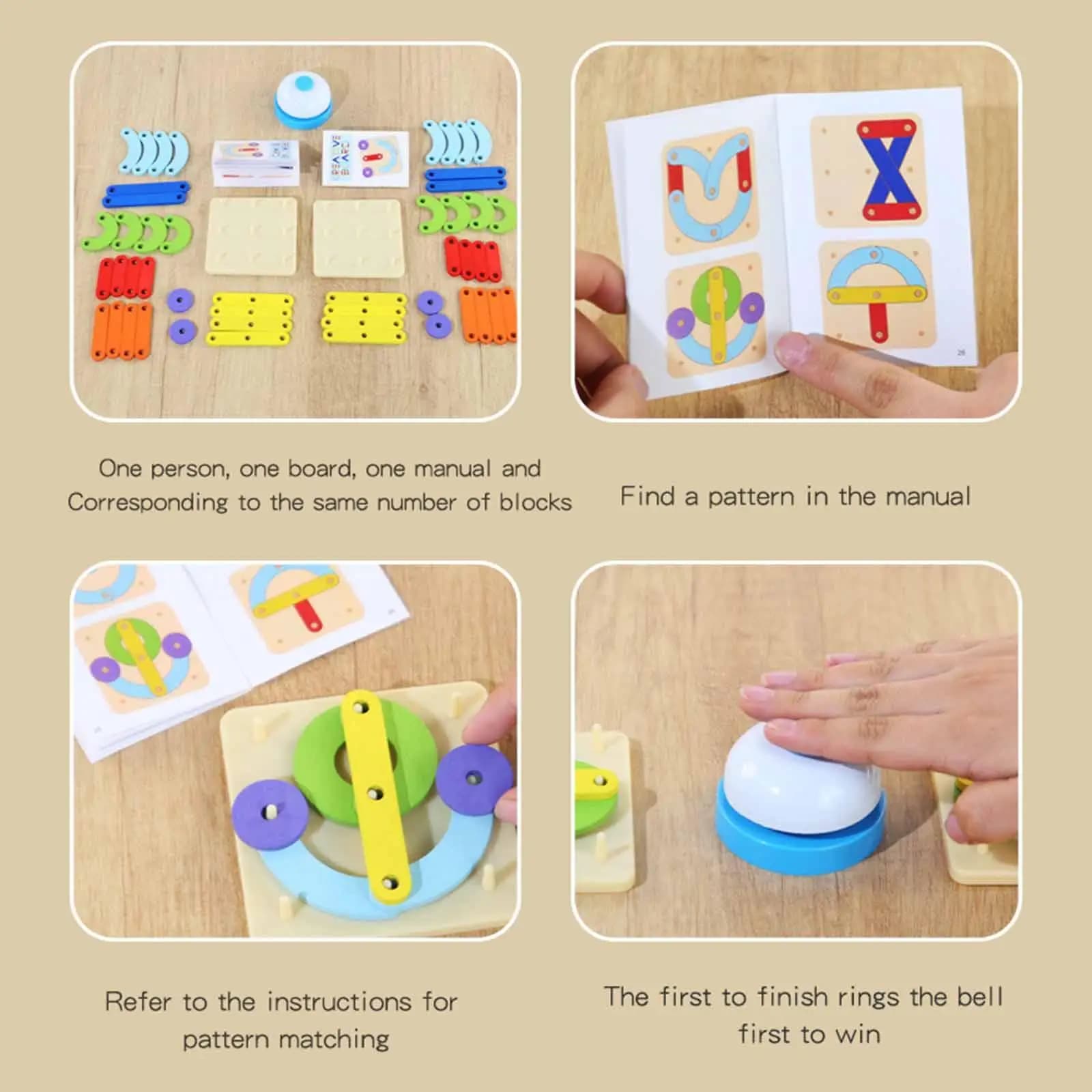 Puzzle di geoboard in legno Puzzle per bambini con riconoscimento dei colori